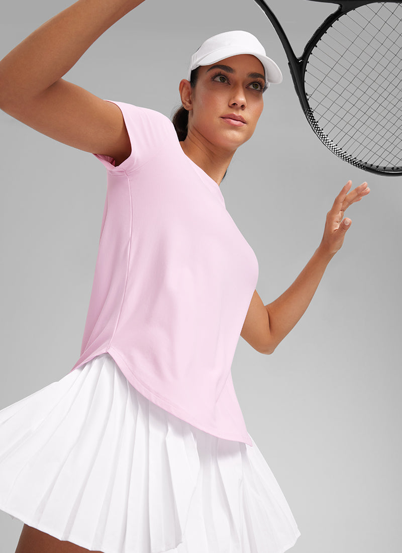 CRZ YOGA Women's Workout Lightweight Crewneck Short Sleeves Side Slit Pink Peony