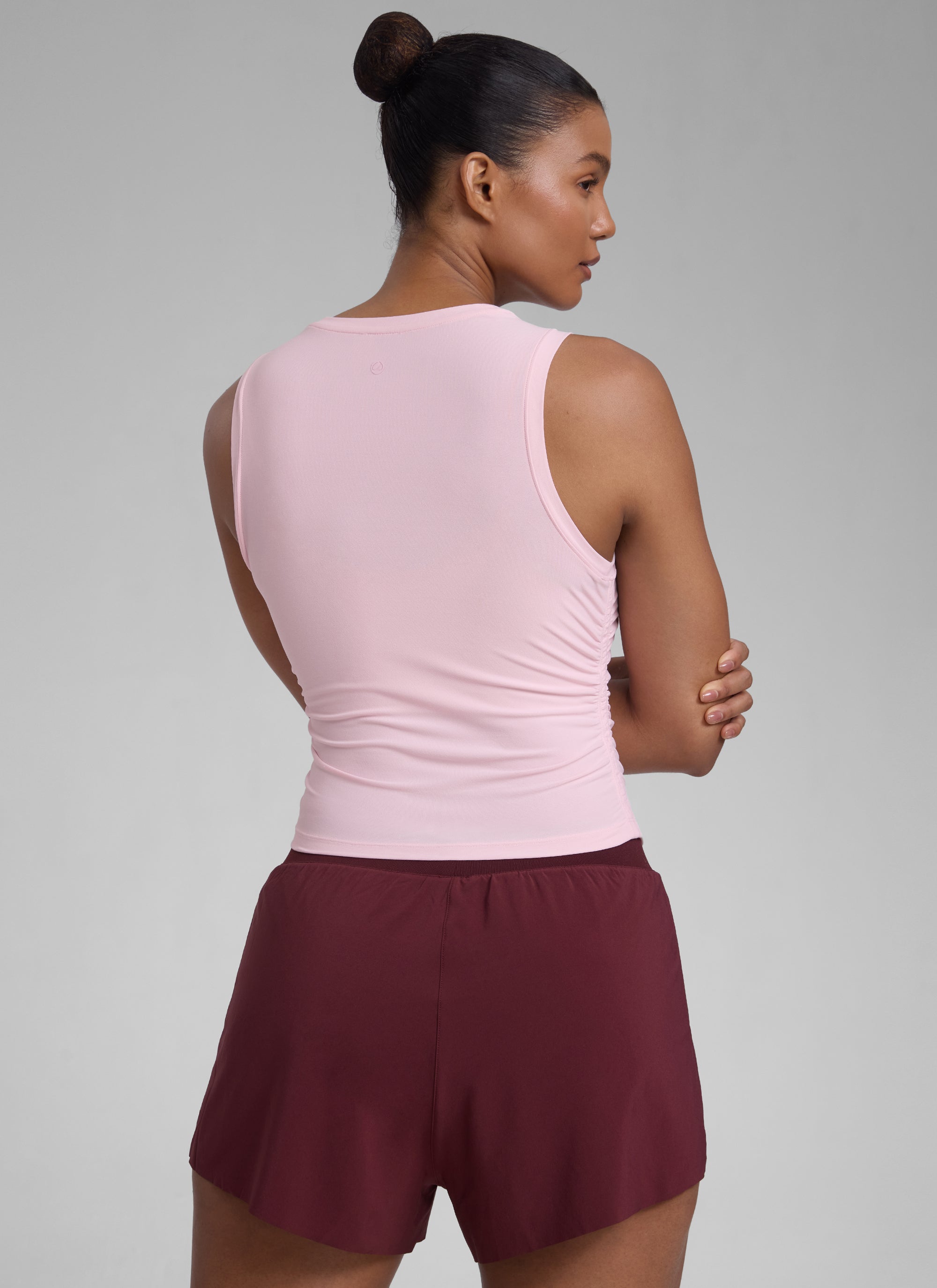 CRZ YOGA Women's Workout Tight Fit Ruched Athletic Tank High Neck Strawberry Pink