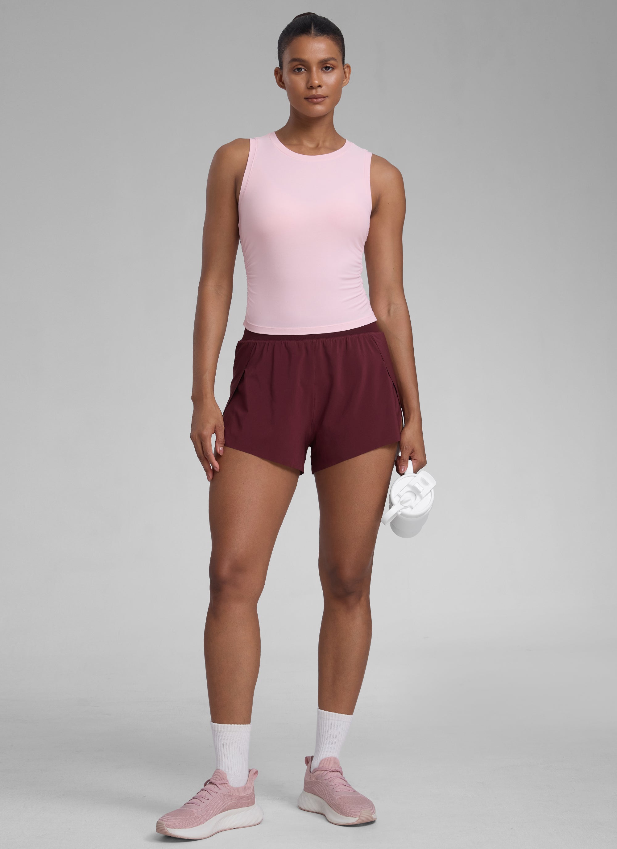 CRZ YOGA Women's Workout Tight Fit Ruched Athletic Tank High Neck Strawberry Pink