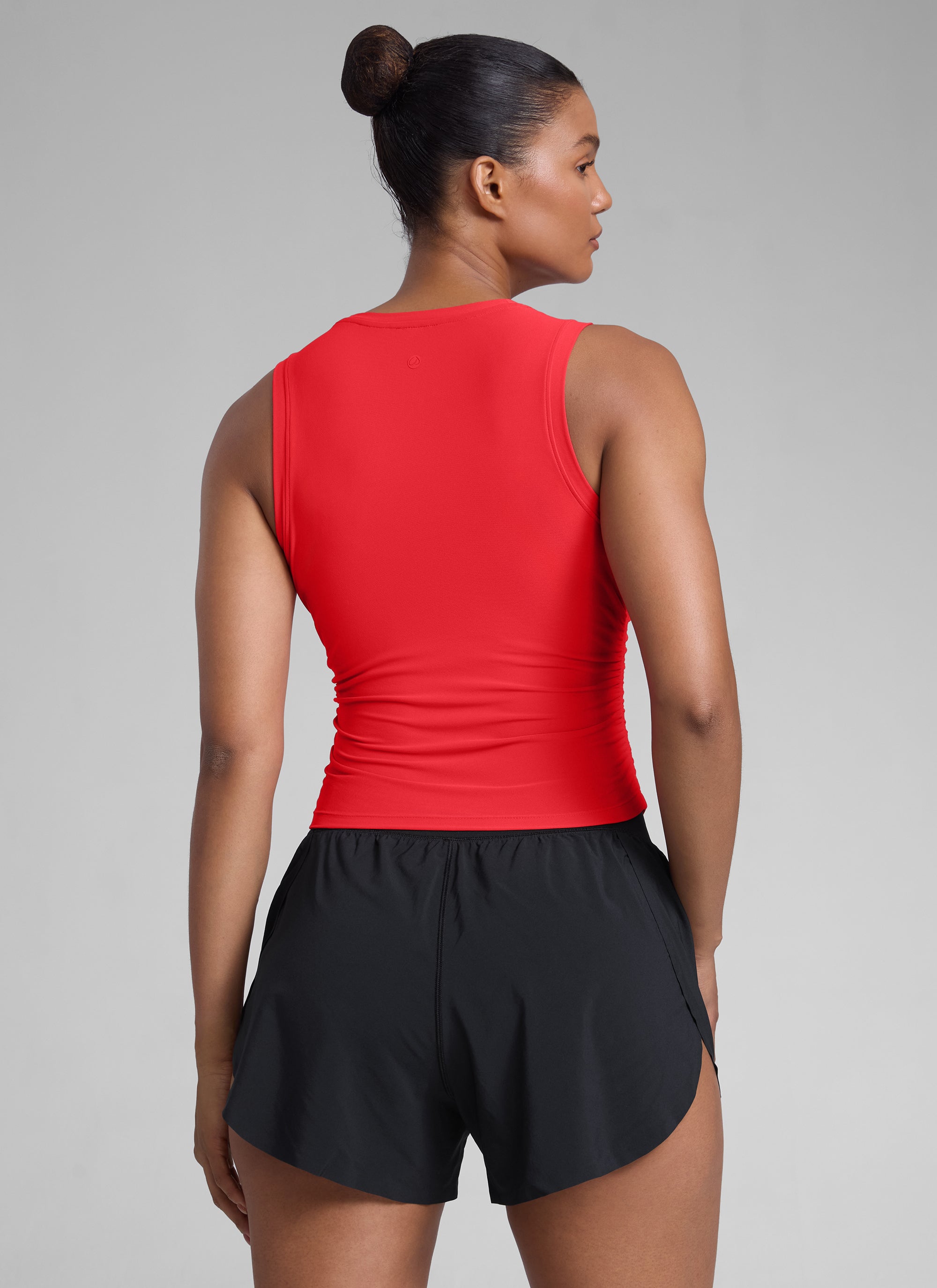 CRZ YOGA Women's Workout Tight Fit Ruched Athletic Tank High Neck Deep Red