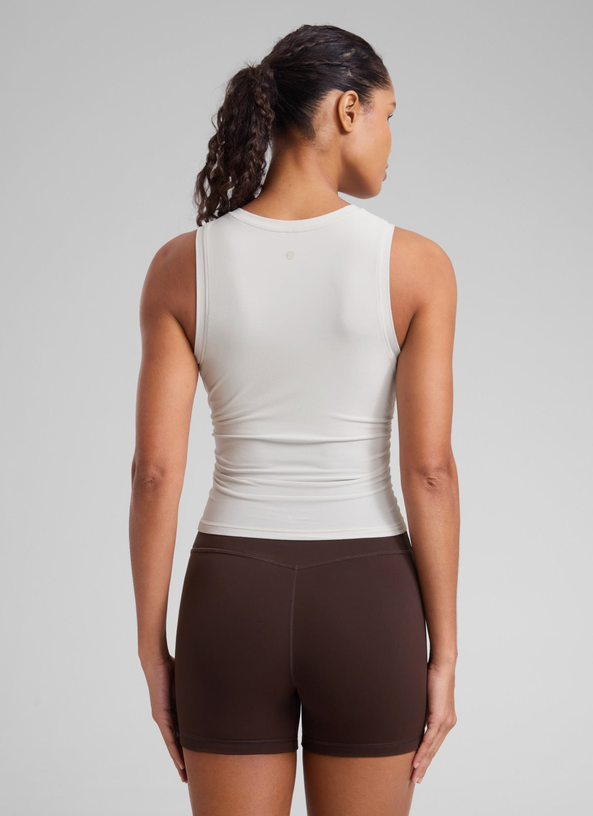 CRZ YOGA Women's Workout Tight Fit Ruched Athletic Tank High Neck Milky White