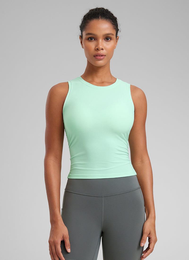 CRZ YOGA Women's Workout Tight Fit Ruched Athletic Tank High Neck Mint Moment