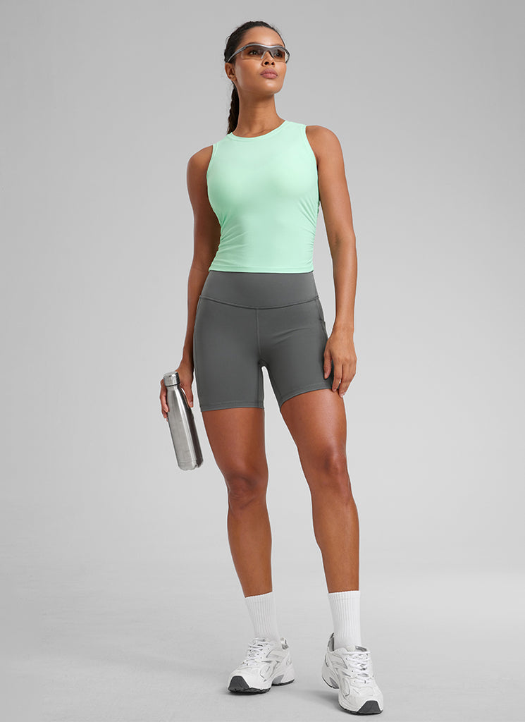 CRZ YOGA Women's Workout Tight Fit Ruched Athletic Tank High Neck Mint Moment