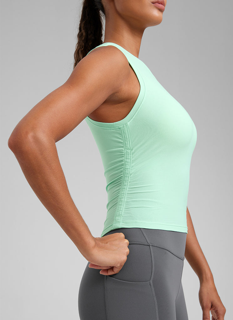 CRZ YOGA Women's Workout Tight Fit Ruched Athletic Tank High Neck Mint Moment