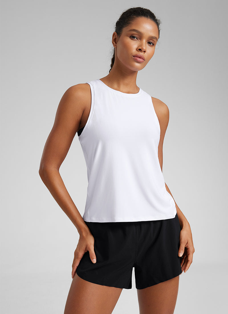 CRZ YOGA Women's Lightweight Workout Loose Fit Athletic Tank Crew Neck White