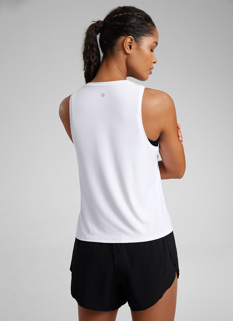 CRZ YOGA Women's Lightweight Workout Loose Fit Athletic Tank Crew Neck White