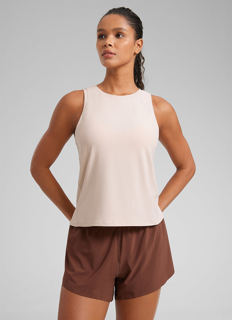 CRZ YOGA Women's Lightweight Workout Loose Fit Athletic Tank Crew Neck White Opal