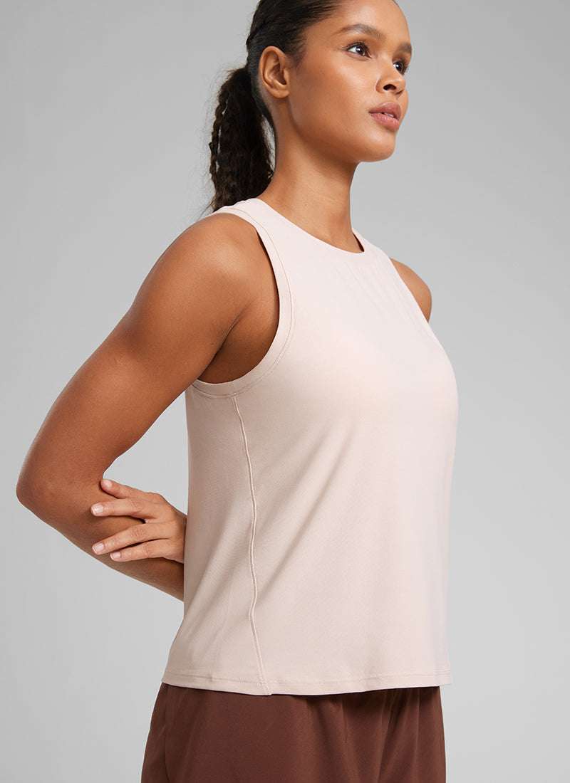 CRZ YOGA Women's Lightweight Workout Loose Fit Athletic Tank Crew Neck White Opal