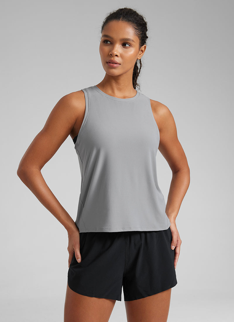 CRZ YOGA Women's Lightweight Workout Loose Fit Athletic Tank Crew Neck Silver Gray