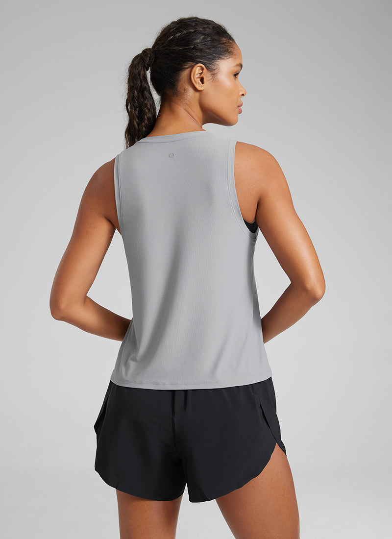 CRZ YOGA Women's Lightweight Workout Loose Fit Athletic Tank Crew Neck Silver Gray