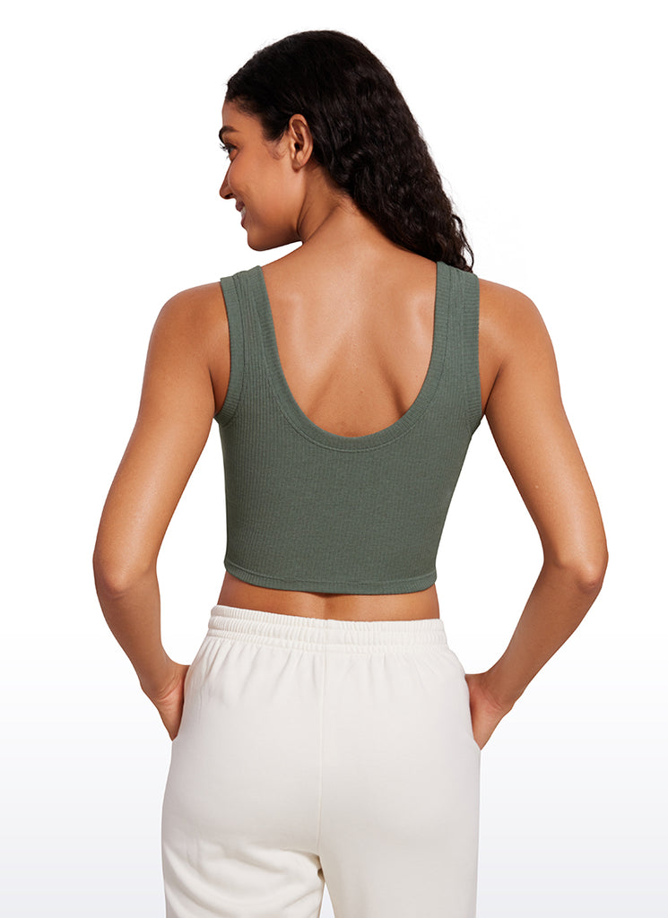 CRZ YOGA Women's Yoga Tight Fit Ribbed Tank Scoop Neck Cropped Length Grey Sage