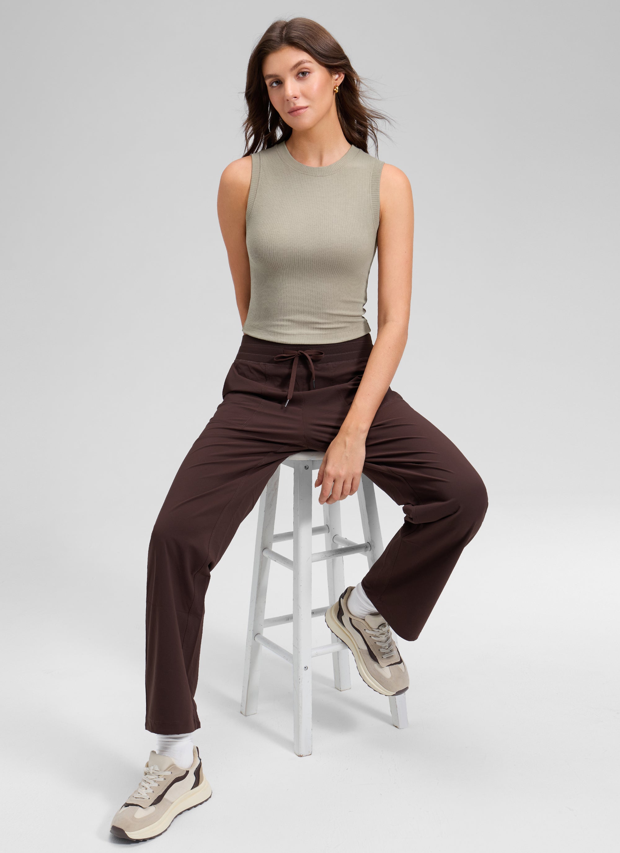 CRZ YOGA Women's Yoga Tight Fit Ribbed Tank high Neck Waist Length Warm Ash Grey