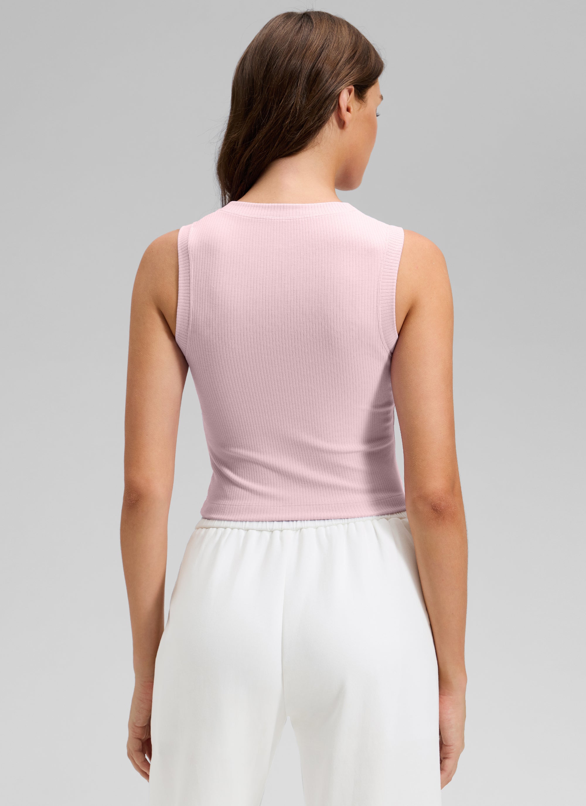 CRZ YOGA Women's Yoga Tight Fit Ribbed Tank high Neck Waist Length Pink Haze
