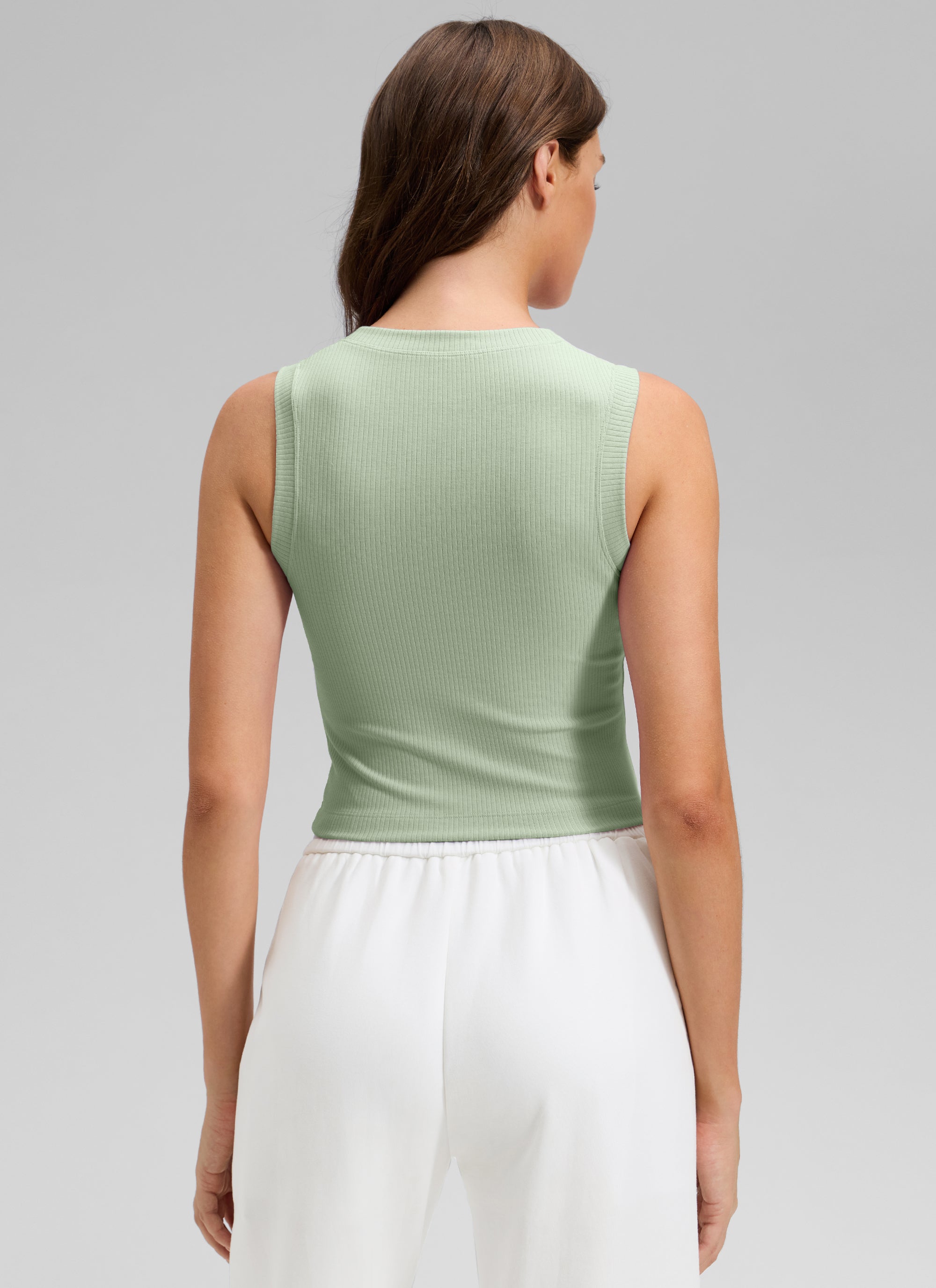 CRZ YOGA Women's Yoga Tight Fit Ribbed Tank high Neck Waist Length Fog Green