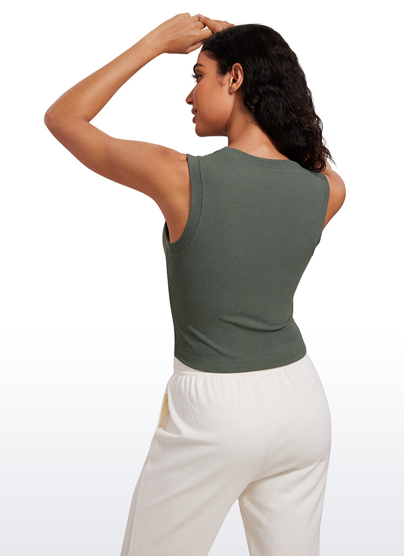 CRZ YOGA Women's Yoga Tight Fit Ribbed Tank high Neck Waist Length Grey Sage