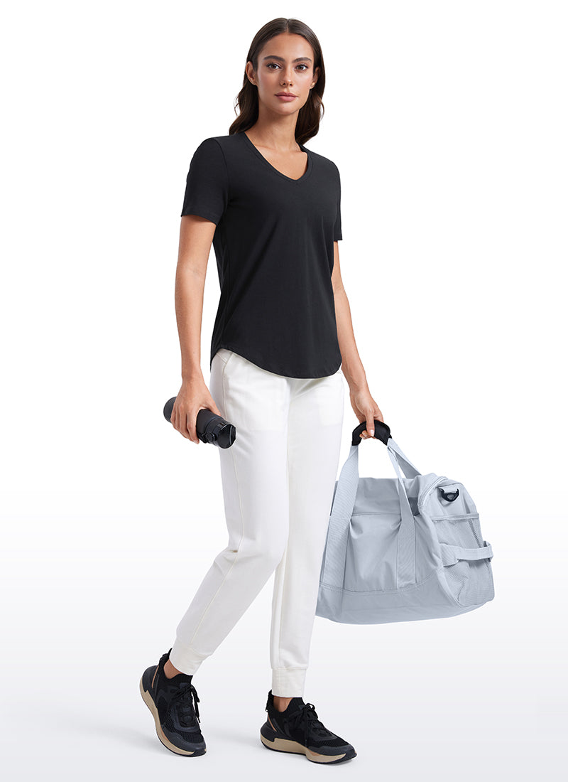 CRZ YOGA Women's Yoga Relaxed Fit Pima Cotton Short Sleeves V Neck Black