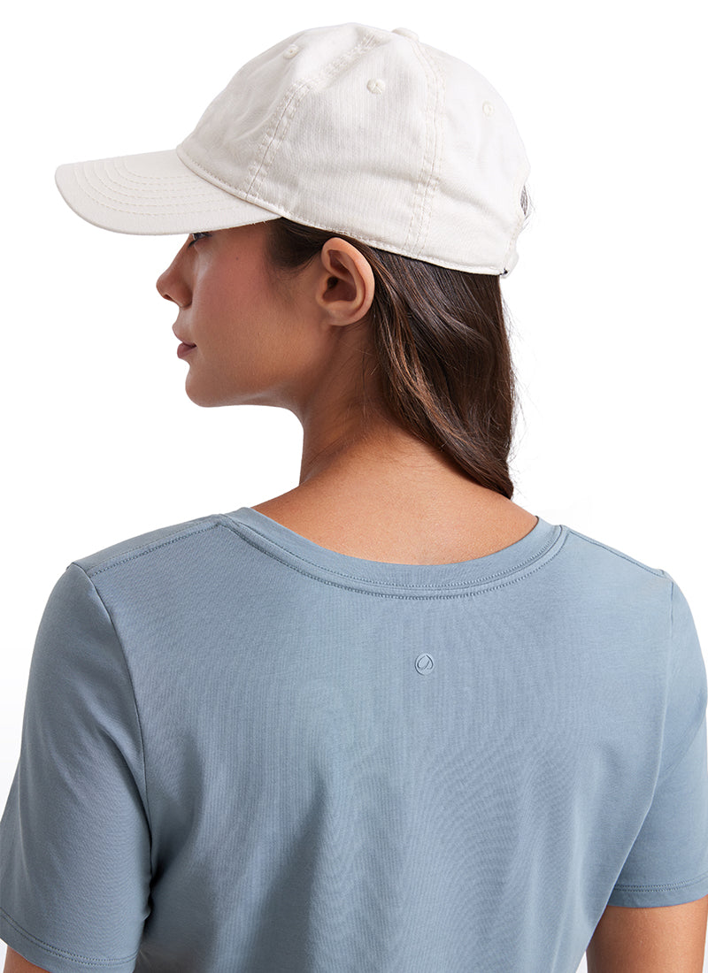 CRZ YOGA Women's Yoga Relaxed Fit Pima Cotton Short Sleeves V Neck Belgian Blue