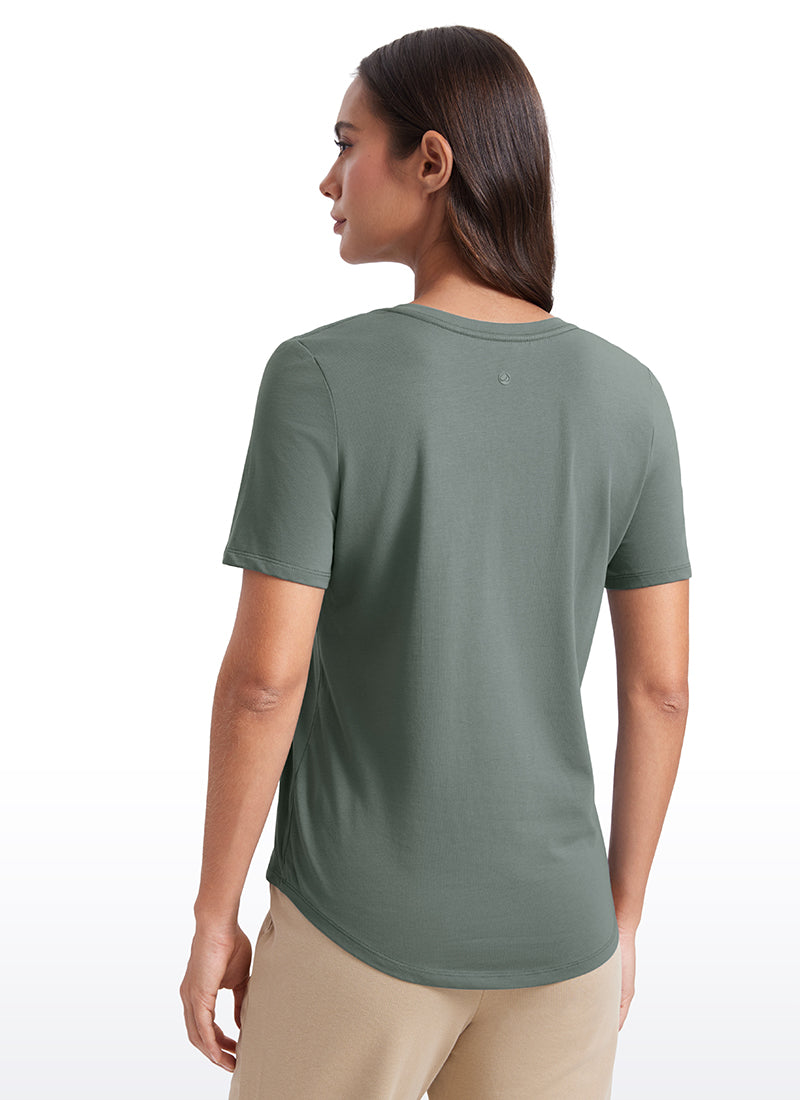 CRZ YOGA Women's Yoga Relaxed Fit Pima Cotton Short Sleeves V Neck Grey Sage