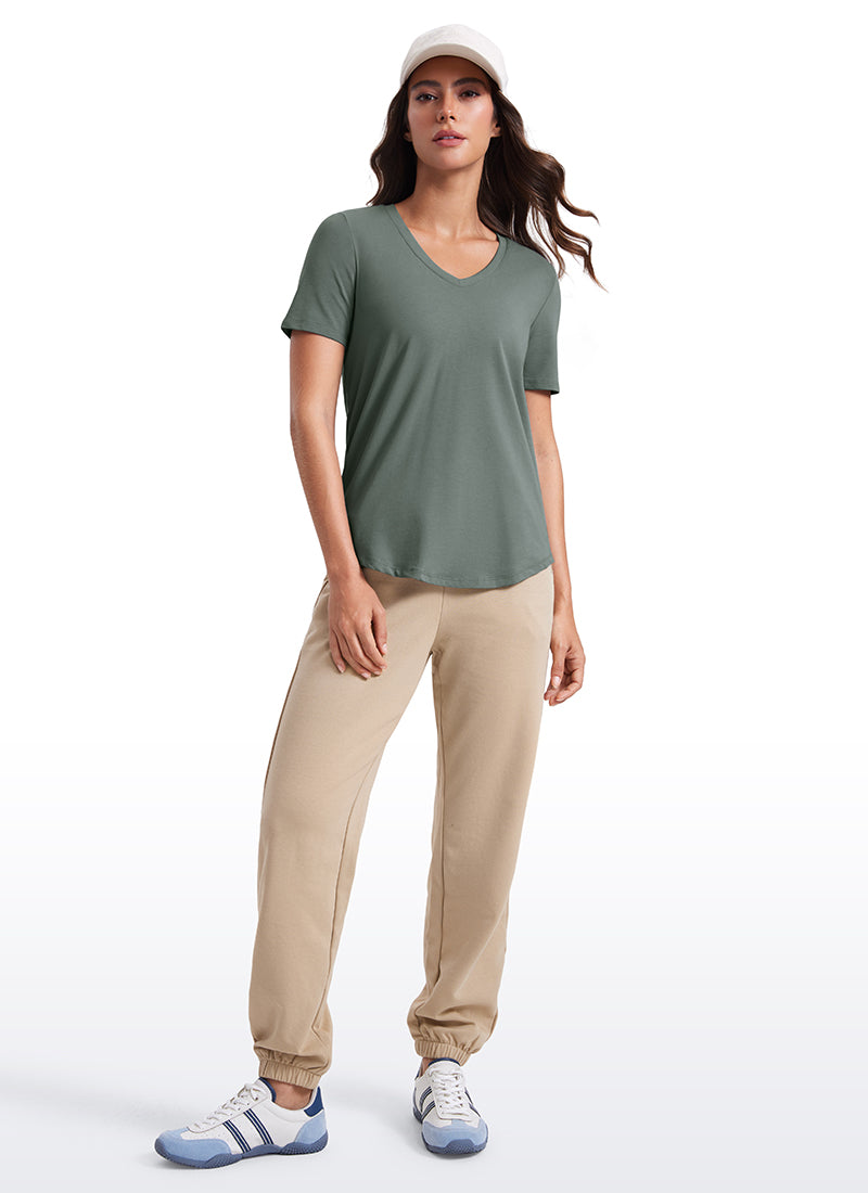 CRZ YOGA Women's Yoga Relaxed Fit Pima Cotton Short Sleeves V Neck Grey Sage
