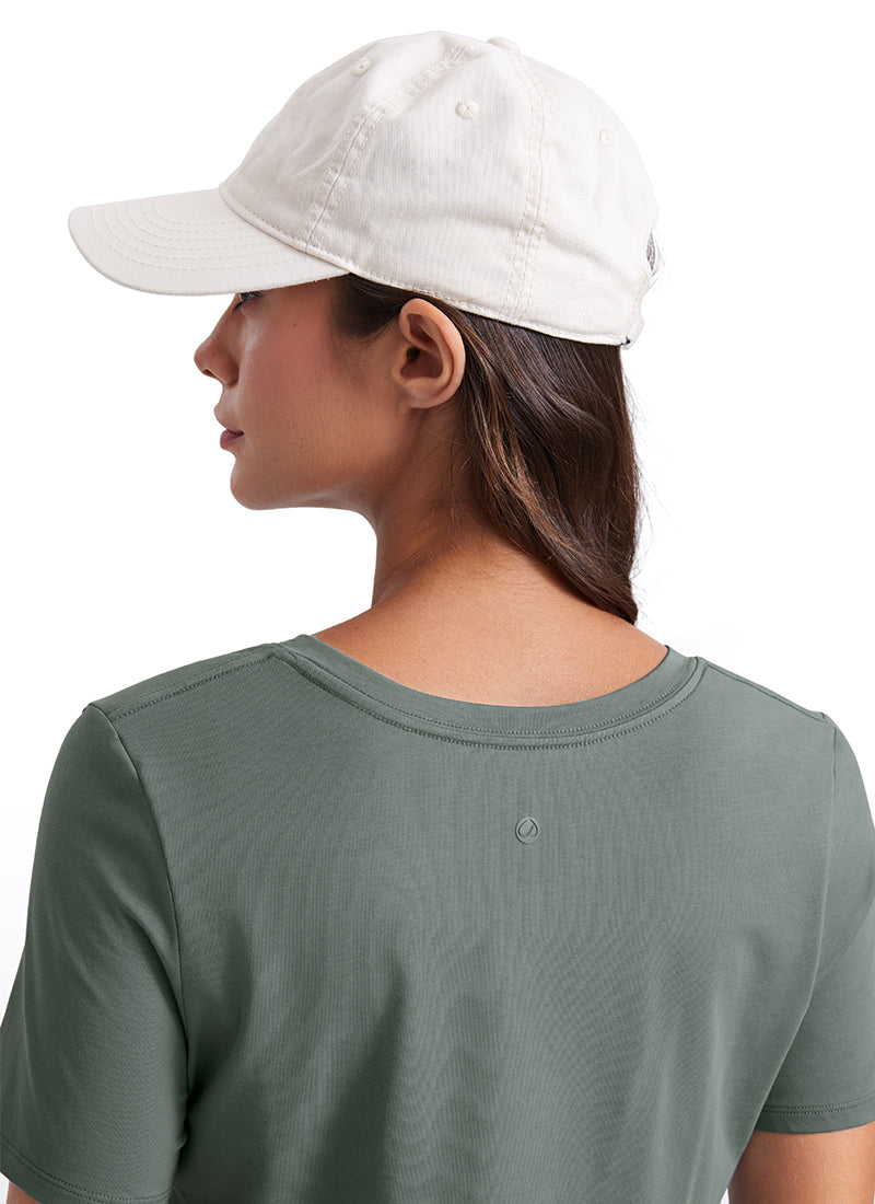 CRZ YOGA Women's Yoga Relaxed Fit Pima Cotton Short Sleeves V Neck Grey Sage