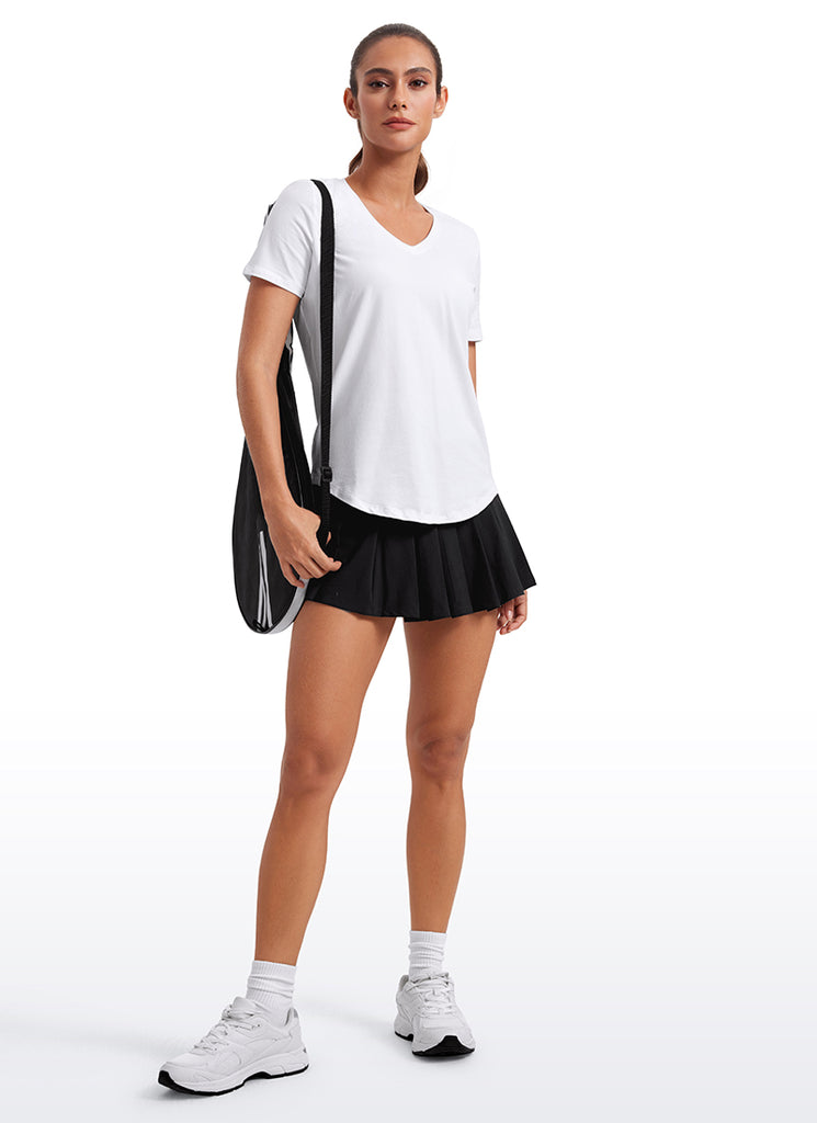 CRZ YOGA Women's Yoga Relaxed Fit Pima Cotton Short Sleeves V Neck Black