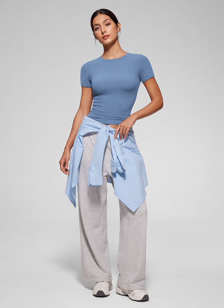 CRZ YOGA Women Going Out Tops Soft High Crew Neck Casual Tight Shirts Light Army Green