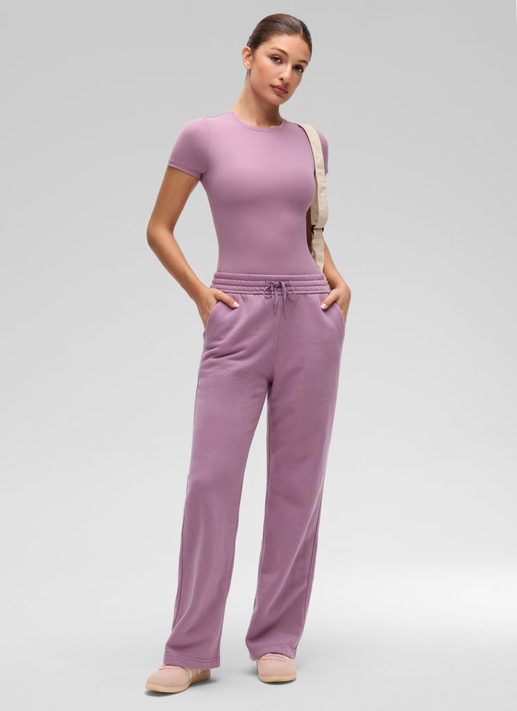 CRZ YOGA Women Going Out Tops Soft High Crew Neck Casual Tight Shirts Oasis Blue