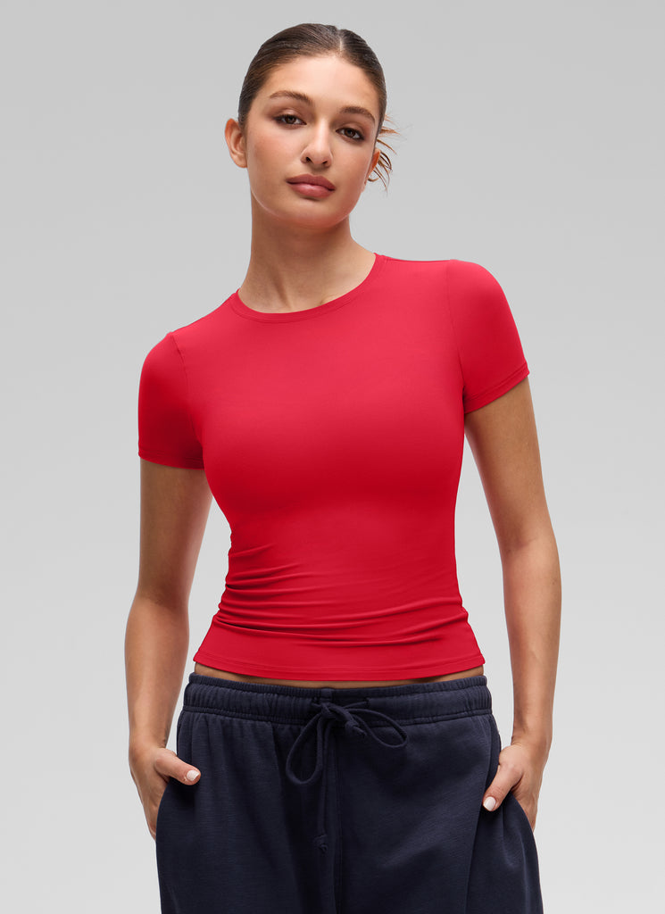 CRZ YOGA Women Going Out Tops Soft High Crew Neck Casual Tight Shirts Oasis Blue