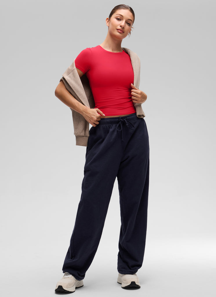 CRZ YOGA Women Going Out Tops Soft High Crew Neck Casual Tight Shirts Light Lavender