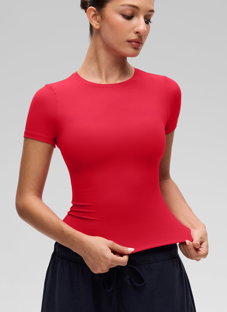 CRZ YOGA Women Going Out Tops Soft High Crew Neck Casual Tight Shirts Light Lavender