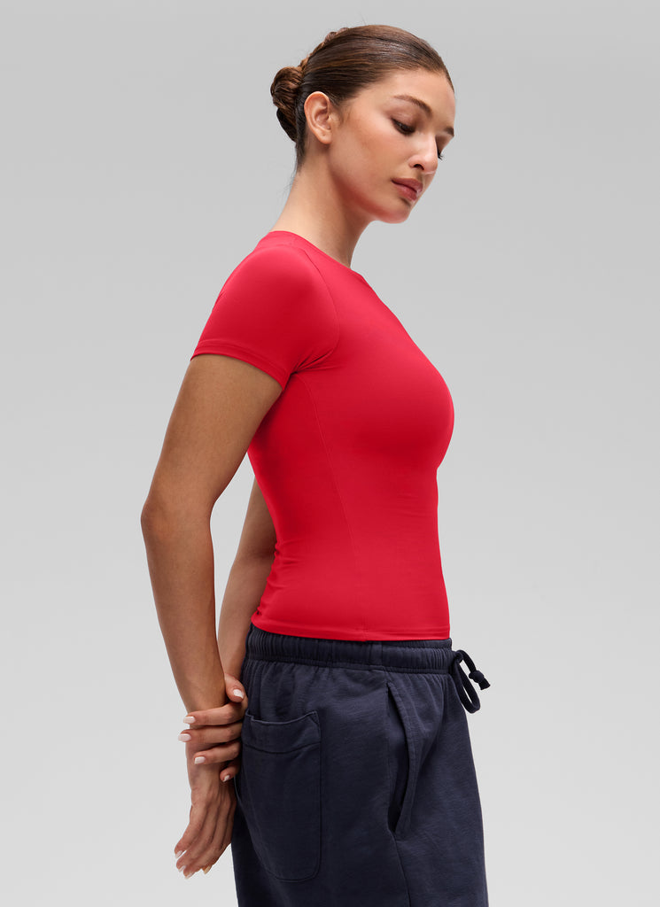 CRZ YOGA Women Going Out Tops Soft High Crew Neck Casual Tight Shirts Light Lavender