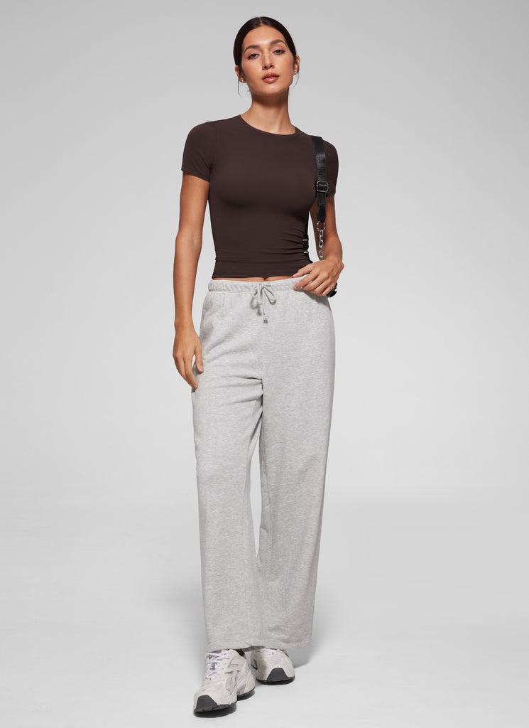 CRZ YOGA Women Going Out Tops Soft High Crew Neck Casual Tight Shirts Hot Fudge Brown