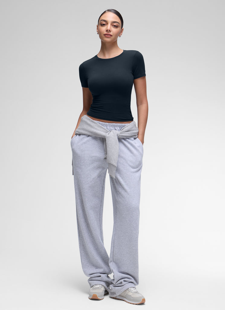 CRZ YOGA Women Going Out Tops Soft High Crew Neck Casual Tight Shirts Milky White