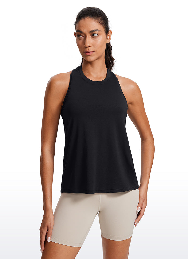 CRZ YOGA Women's Racerback Tank Tops High Crewneck Sleeveless Soft Flowy Black