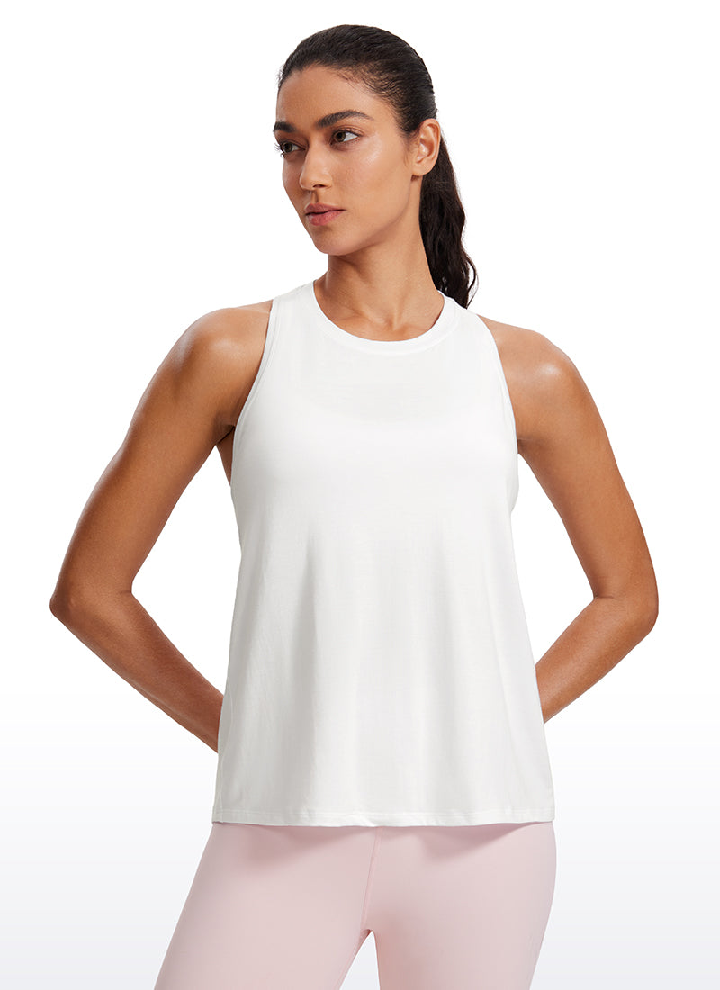 CRZ YOGA Women's Racerback Tank Tops High Crewneck Sleeveless Soft Flowy White