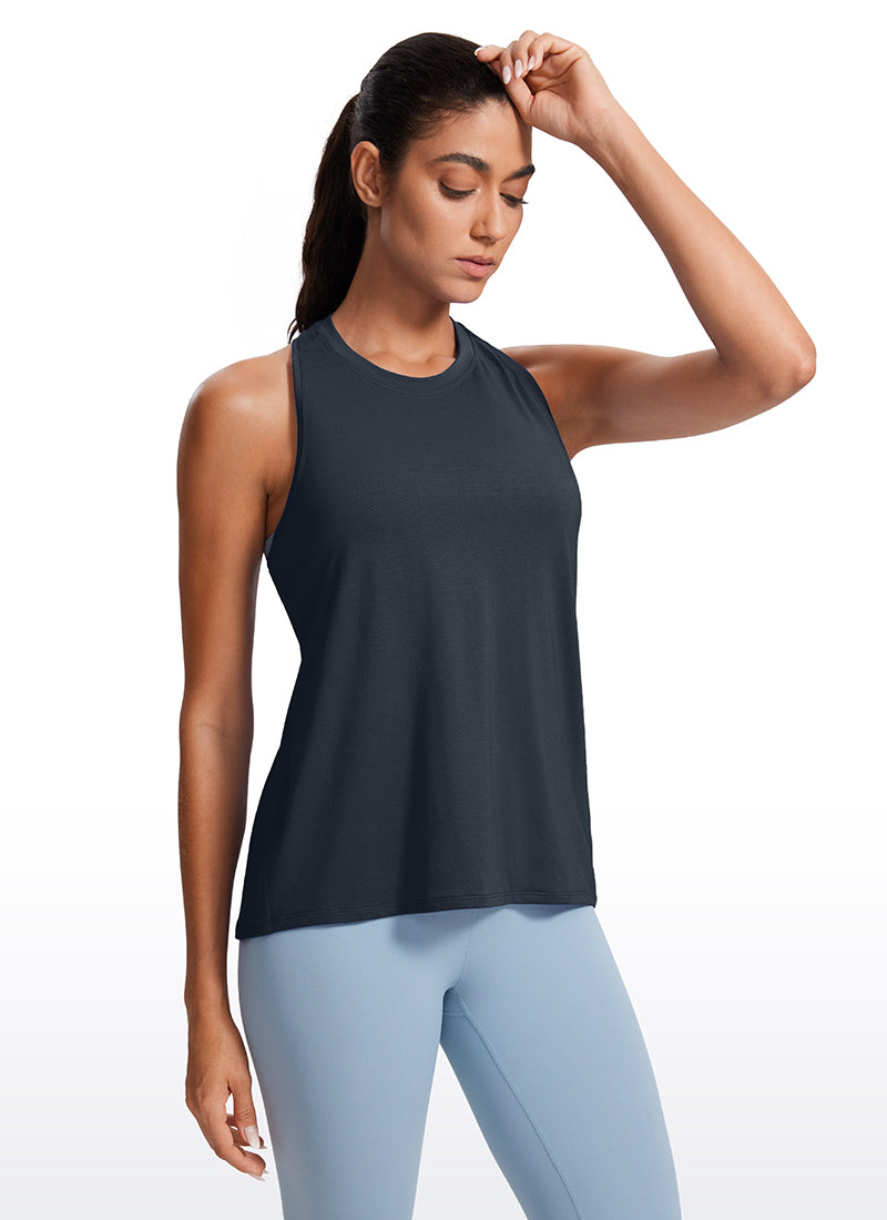 CRZ YOGA Women's Racerback Tank Tops High Crewneck Sleeveless Soft Flowy True Navy