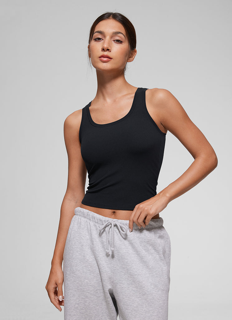 CRZ YOGA Women Softembrace Soft Double Lined Scoop Neck Tanks Casual Tops Oasis Blue