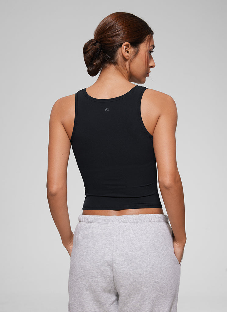 CRZ YOGA Women Softembrace Soft Double Lined Scoop Neck Tanks Casual Tops Black