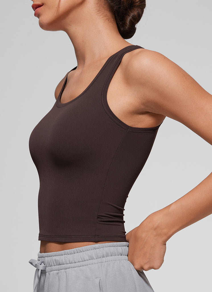 CRZ YOGA Women Softembrace Soft Double Lined Scoop Neck Tanks Casual Tops White