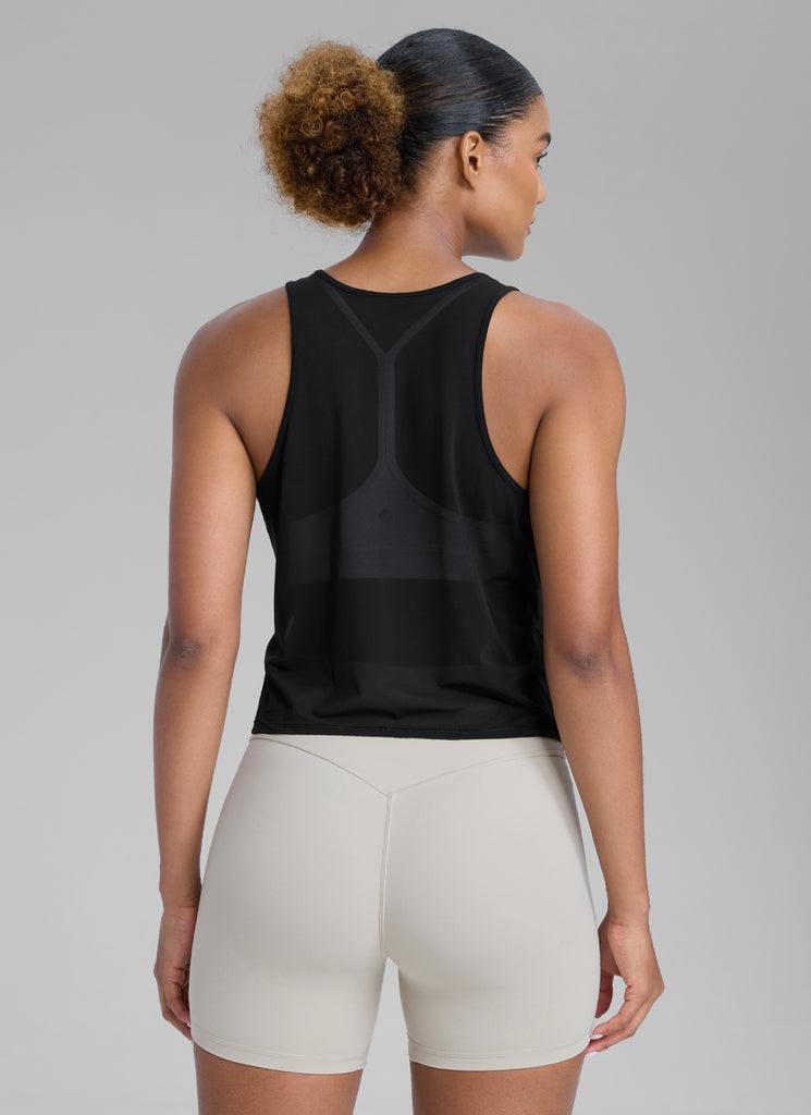 CRZ YOGA Women's Yoga Mesh Relaxed Fit Tops U Neck Tank Hibiscus Purple