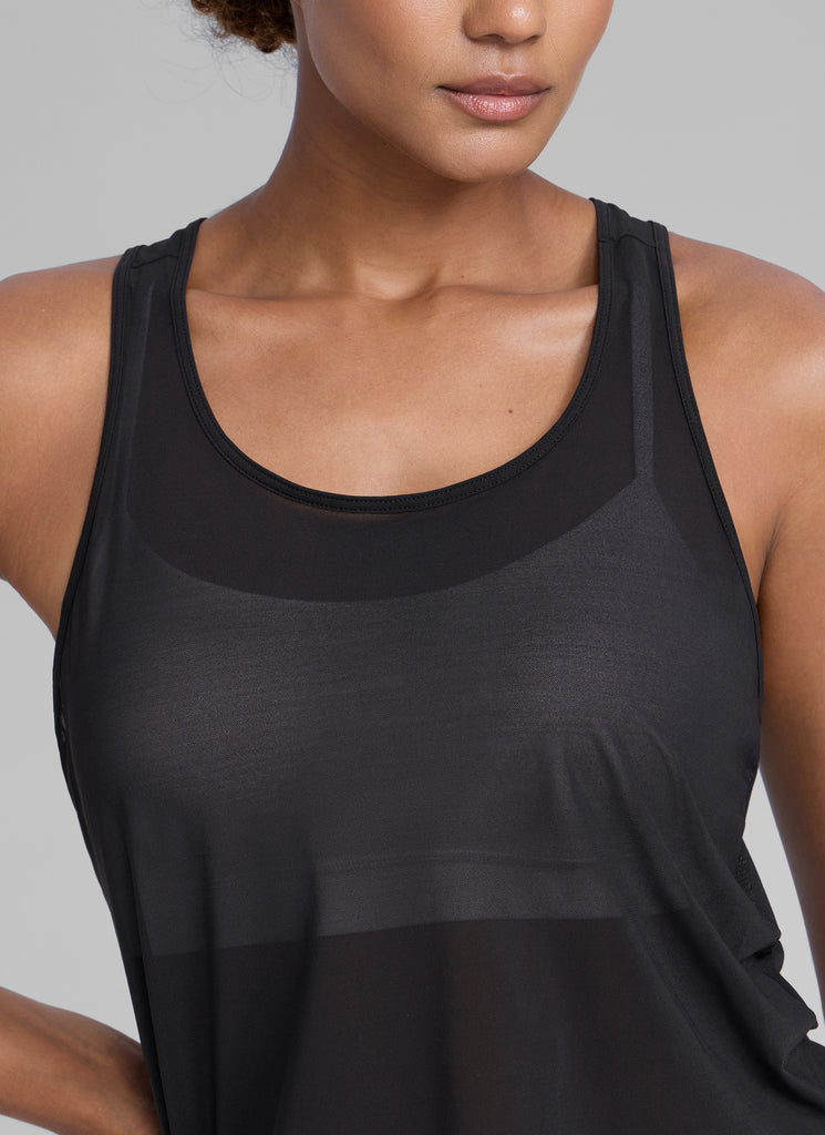 CRZ YOGA Women's Yoga Mesh Relaxed Fit Tops U Neck Tank Black