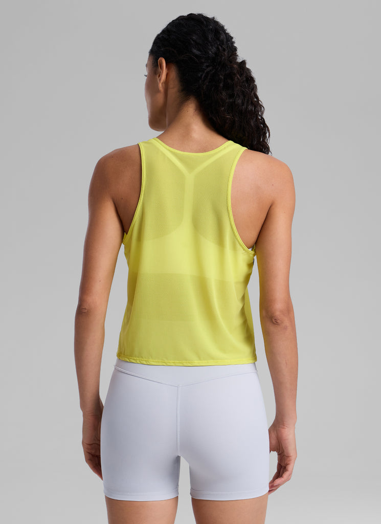 CRZ YOGA Women's Yoga Mesh Relaxed Fit Tops U Neck Tank Twilight Blue