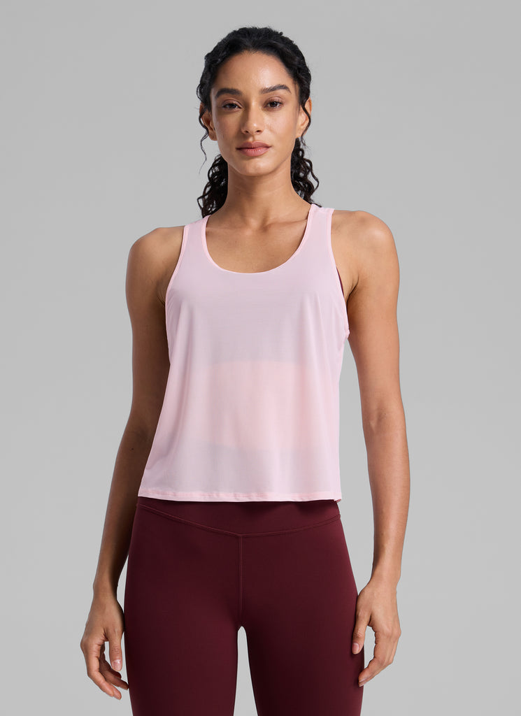 CRZ YOGA Women's Yoga Mesh Relaxed Fit Tops U Neck Tank Slate Blue