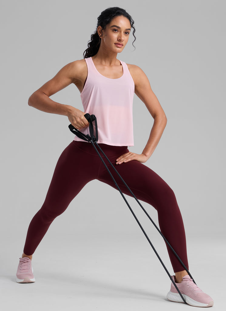 CRZ YOGA Women's Yoga Mesh Relaxed Fit Tops U Neck Tank Slate Blue