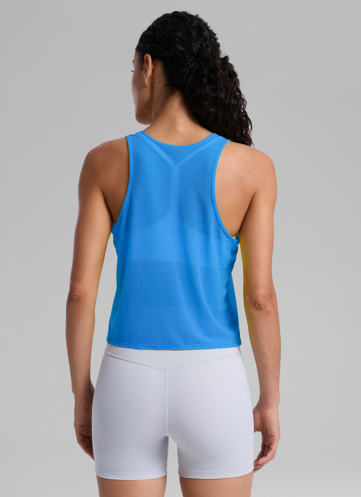 CRZ YOGA Women's Yoga Mesh Relaxed Fit Tops U Neck Tank Slate Blue