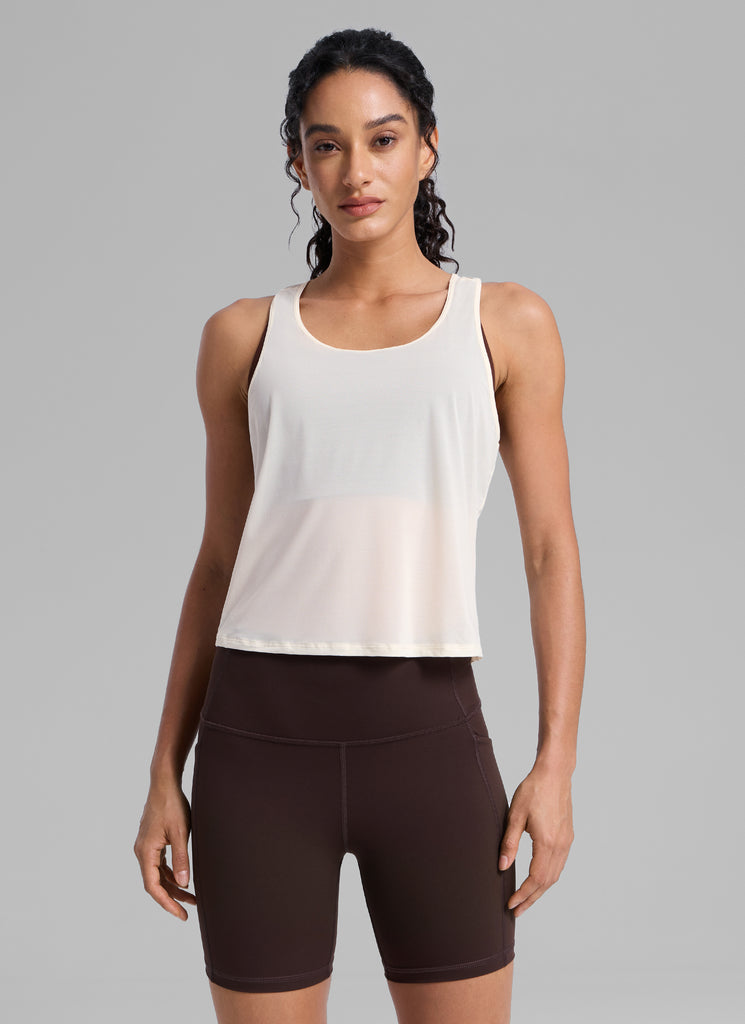 CRZ YOGA Women's Yoga Mesh Relaxed Fit Tops U Neck Tank Luminous Yellow