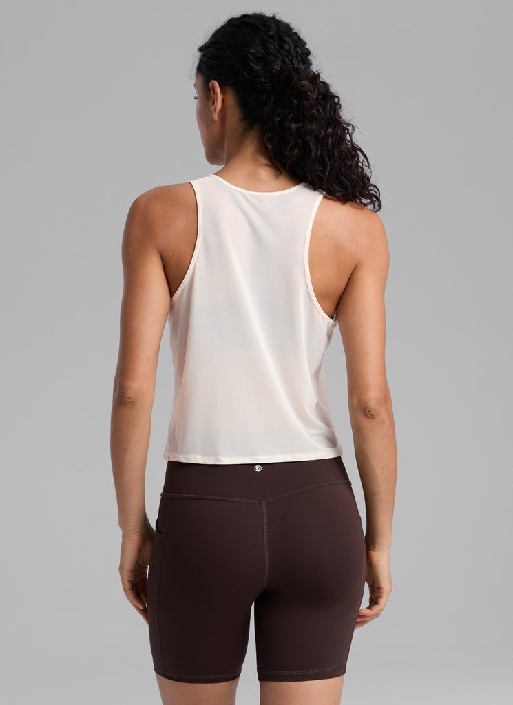 CRZ YOGA Women's Yoga Mesh Relaxed Fit Tops U Neck Tank Luminous Yellow