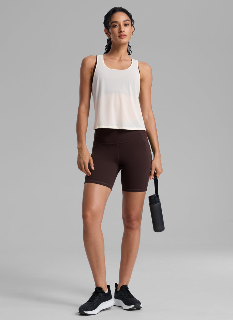 CRZ YOGA Women's Yoga Mesh Relaxed Fit Tops U Neck Tank Luminous Yellow