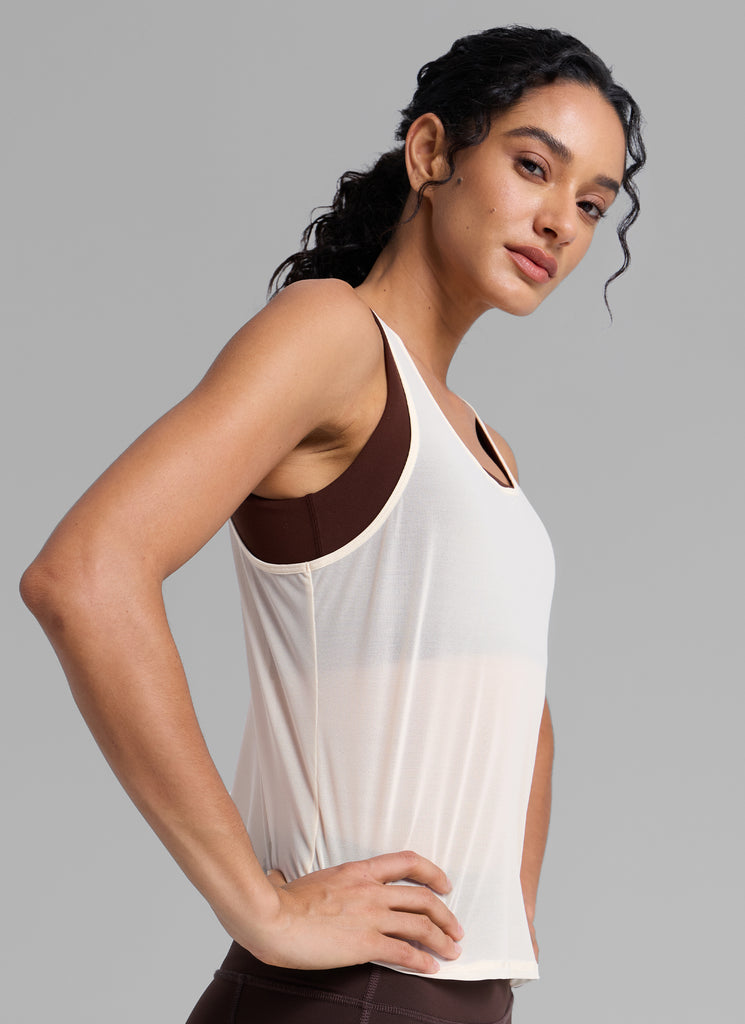 CRZ YOGA Women's Yoga Mesh Relaxed Fit Tops U Neck Tank Luminous Yellow