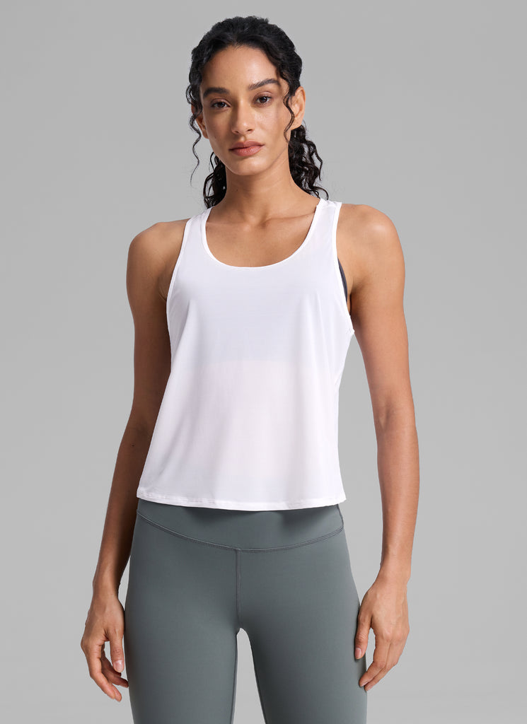 CRZ YOGA Women's Yoga Mesh Relaxed Fit Tops U Neck Tank Black